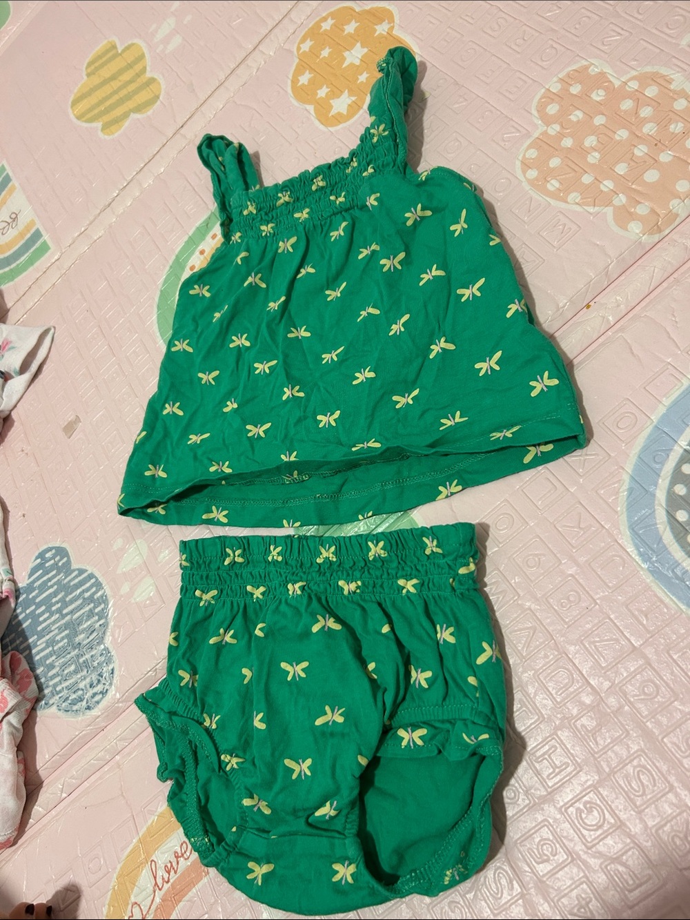 Green Butterfly Print Tank & Bloomers Set size 9 months